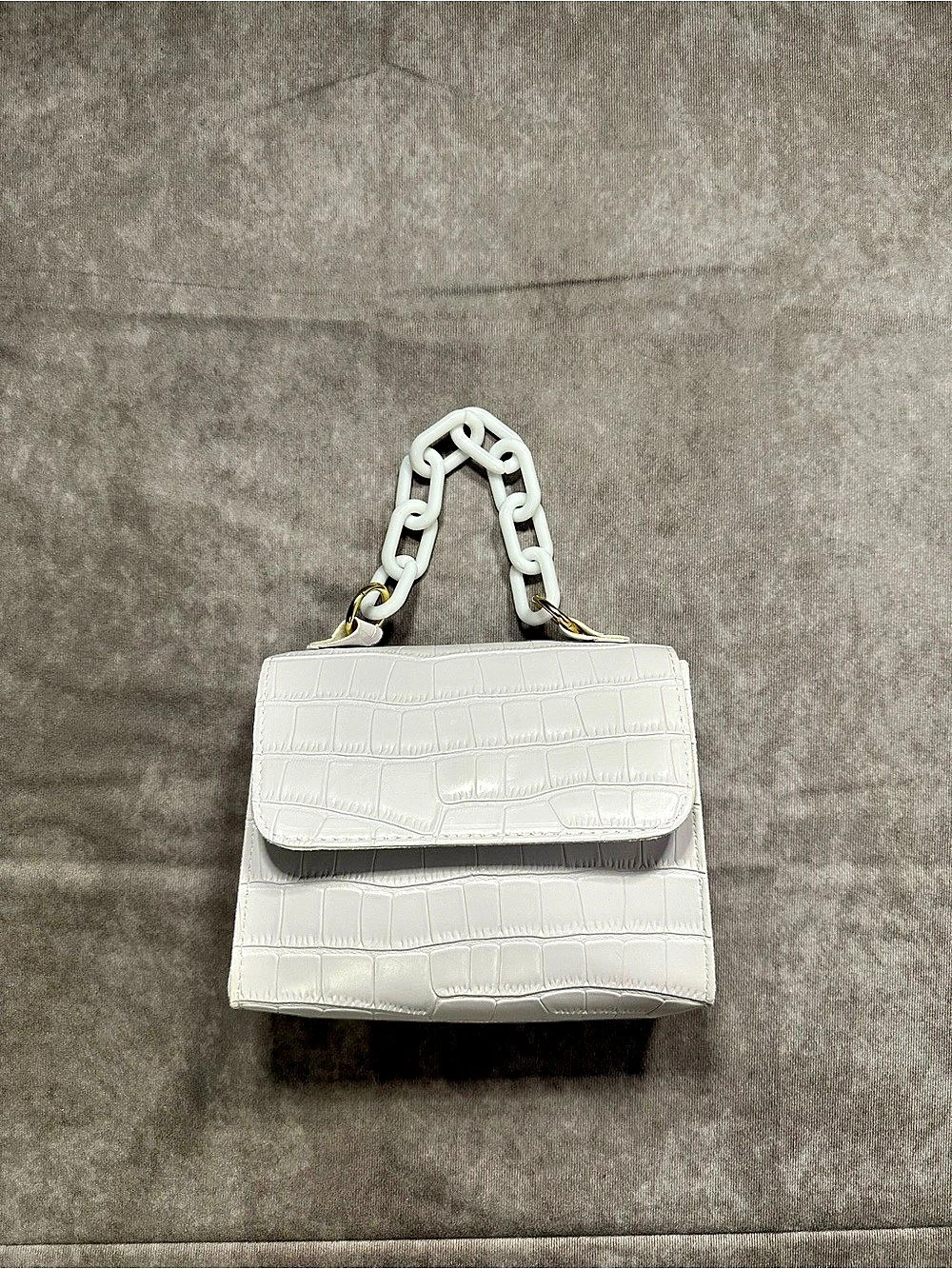 Crocodile-Embossed Bag in White